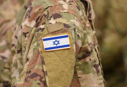 Israel flag on soldiers arm (collage).