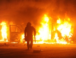 burning car, unrest, anti-government, crime