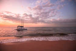 Sailboat and sea scape in sunset time