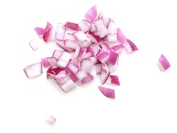 Diced Red Onion bulbisolated on white