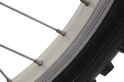 Sport bicycle tire and spoke wheel, closeup