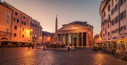 Rome, Italy: The Pantheon in the sunrise. Building was completed by the emperor Hadrian. One of most important landmarks in Forever City. 