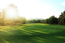 beautiful golf course at the sunset, sunrise time. , morning time