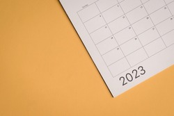 2023 Calendar or Planner, top view. Copy space.