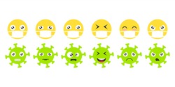 Emoji face set. Icons emoticons in medical masks and emoticons coronavirus. Isolated vector illustration