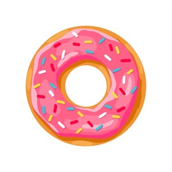 donut with pink glaze. donut icon,  vector illustration 