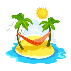 tropical island with palm trees and a hammock. vector illustration