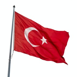 Waving Turkish flag on white isolated background