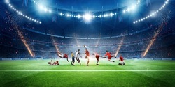 stadium and football players, 3d rendering