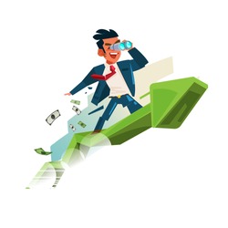 business man holding binocular on up graph. looking for money and successful concept - vector illustration