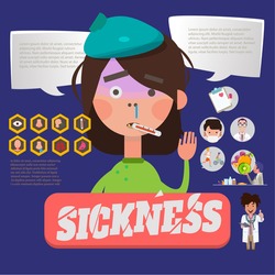 sickness women with healthcare elements. character design. infographic elements - vector illustration 