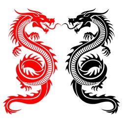 Black and red tribal dragon tattoo vector illustration
