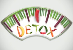 Detox diet bathroom weighing scales made of food 
