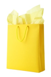 Yellow shopping bag isolated on white