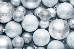 Silver christmas baubles background