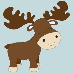  Children's illustration with a moose. Best Choice for cards, invitations, printing, party packs, blog backgrounds, paper craft, party invitations, digital scrapbooking.