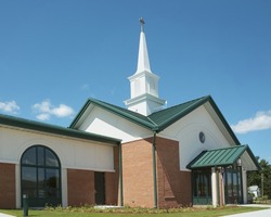 Exterior of modern American church with contemporary architecture