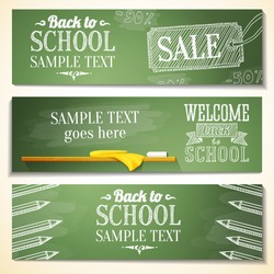 Set of school banners with sample text place for your message. vector