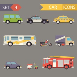 Retro Flat Car Icons Set vector