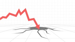 Financial crisis concept. Stock or financial market crash with red arrow flat vector illustration 