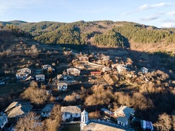 Aerial view of Village of Dolen with Authentic nineteenth century houses, Blagoevgrad Region, Bulgaria