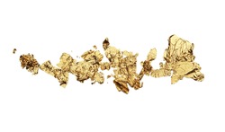 Abstract torn piece of metal leaf (potal) paper on white background. Gold and bronze color. 