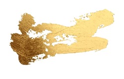 Grunge Gold and bronze glitter color smear circle painting blots on white. Abstract glow shiny background.