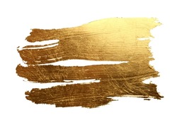 Grunge Gold and bronze glitter color smear painting element on white. Abstract glow shiny background.
