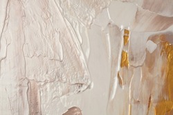 Art Abstract acrylic and watercolor smear blot painting wall. White and gold Color canvas texture horizontal long background.