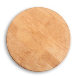 wooden round board for pizza isolated at white background - above view