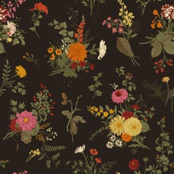 Vintage floral illustration. Seamless pattern. Autumn floral pattern. Vivid color 