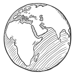 Vector Single Black Sketch Globe Illustration. Planet Earth.