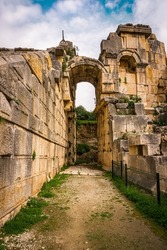 The entrance part of the ancient city theater of Myra. Demre, Antalya, Turkey.