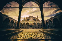 Vintage style of Sultan Ahmed Mosque (Blue Mosque) , Istanbul, Turkey