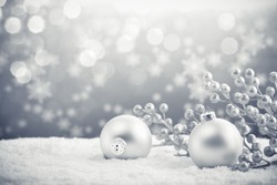 Silver Christmas balls on shiny background