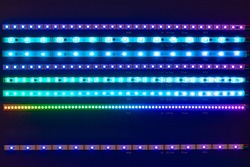 led strips blue lights on black background