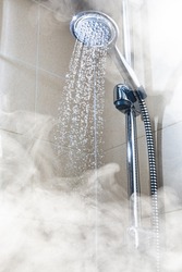 contrast shower with flowing water and steam