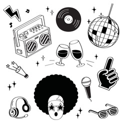 Hand drawing styles disco items. Disco doodle