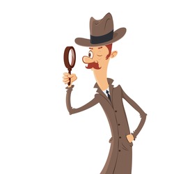 detective looking through magnifying glass vector cartoon
