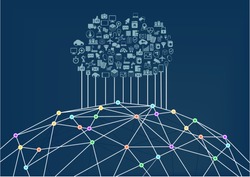 Cloud computing connected to the world wide web / internet. Vector illustration background for information technology. 