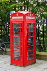 Typical British red phone booth in Edinburgh