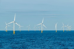 offshore wind farm with wind turbines in the north sea, atlantic 