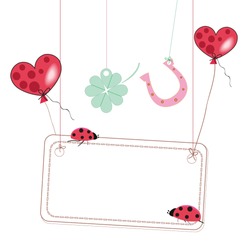 Good luck with flying balloons, horseshoe, clover, ladybirds 