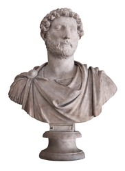 Ancient marble bust of the roman emperor Hadrian isolated on white with clipping path
