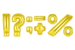 Gold alphabet balloons, punctuation marks, Gold number and letter balloon