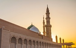 Nabawi mosque in early morning, a holy mosque also called as prophet mosque. Millions moslems from around the world come to the mosque every year.