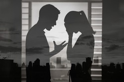Husband screaming a wife. Bad relationship, and domestic abuse concept. 