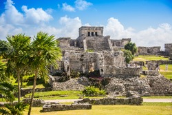 Mayan Ruins Besides Caribbean Sea. Riviera Maya, Traveling America.