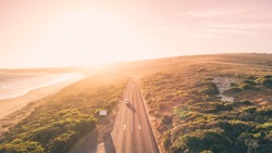 Aerial View of Great Ocean Road at Sunset, Victoria, Australia