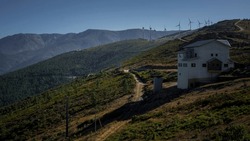 View of wind farms in the Serra da Estrela mountains, Portugal.